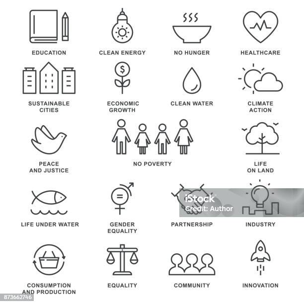 Sustainable Development Goals And Sustainable Living Implementation Concept Line Art Vector Icons Stock Illustration - Download Image Now