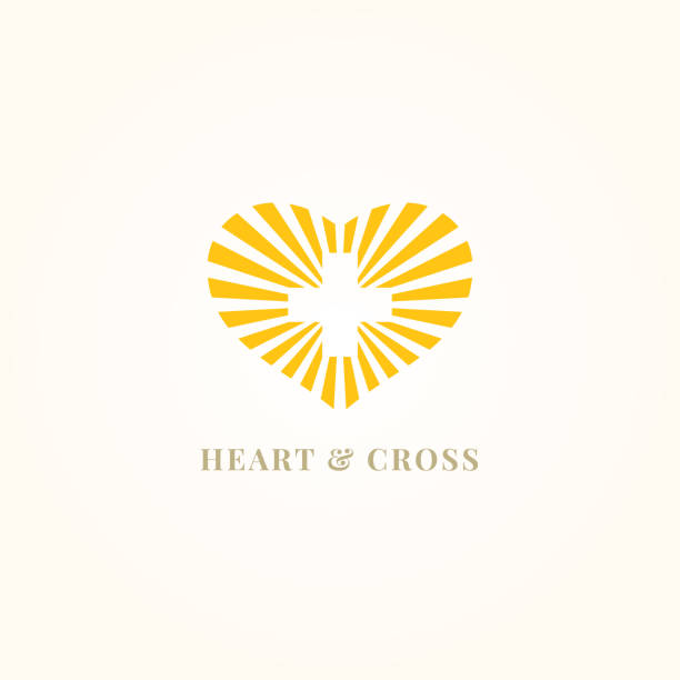 ilustrações, clipart, desenhos animados e ícones de coração e cruz vector design de logotipo - cross shape cross heart shape jesus christ