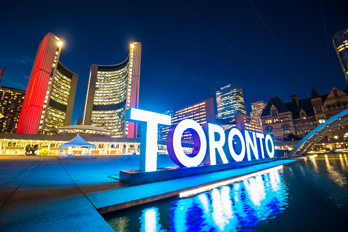 Famous travel destination Toronto sign Downtown Toronto Ontario Canada