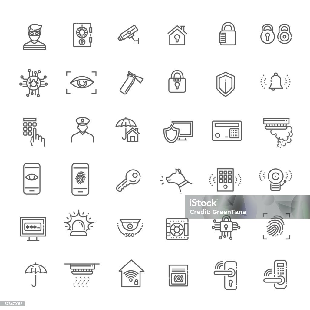 Simple Set of Home Security Related Vector Line Icons Home Security icons set. Vector line set Icon Symbol stock vector