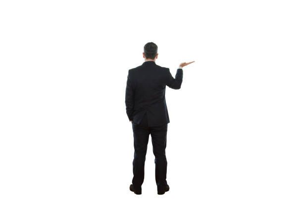 Businessman Standing and Holding out his Hand concept isolated on white.