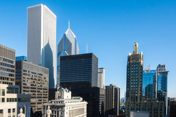 istock Chicago skyline. Chicago downtown skyline at dusk. 873673358