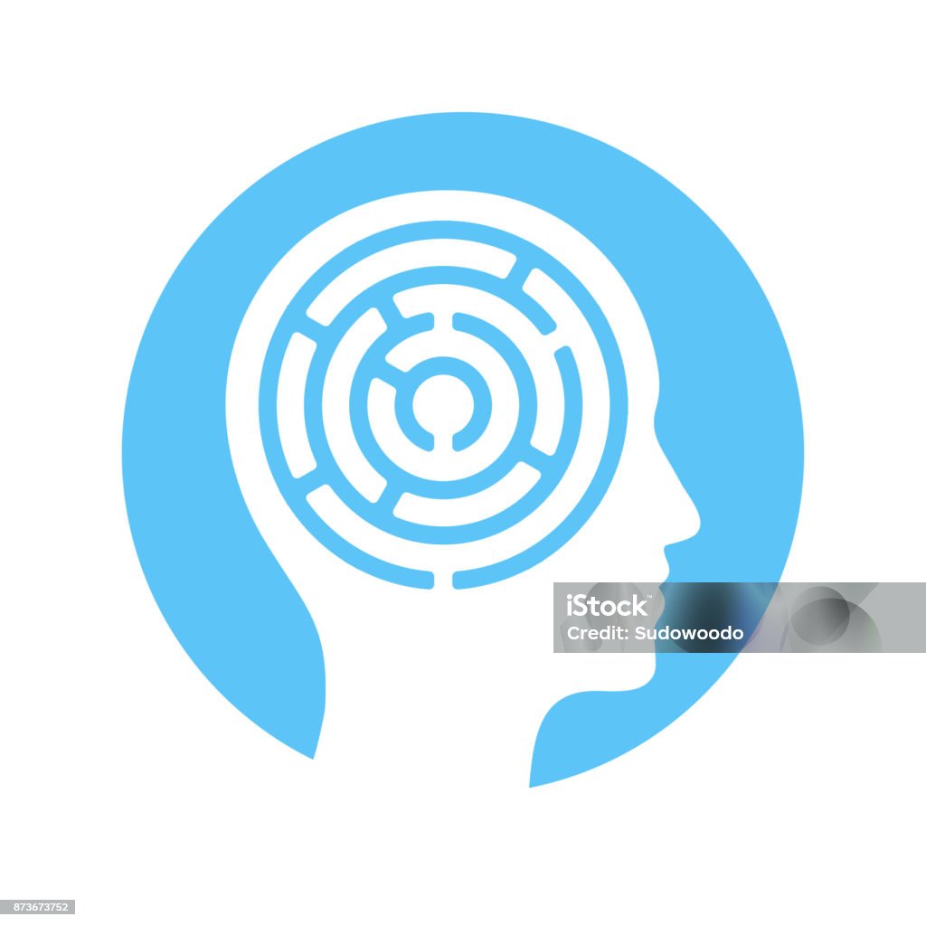 Mind maze icon Human head silhouette with maze inside, mind complexity psychology concept. Vector icon illustration. Icon Symbol stock vector