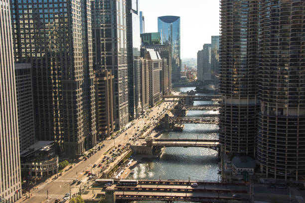 istock Chicago skyline. Chicago downtown skyline at dusk. 873673772