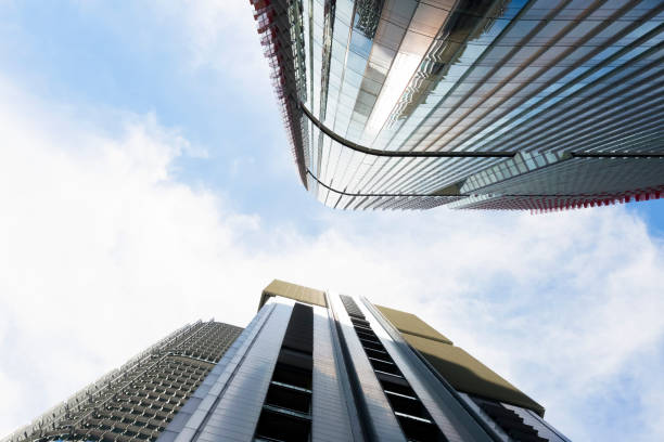 istock Skyscrapers, low angle view of office buildings, background, copy space 873673900