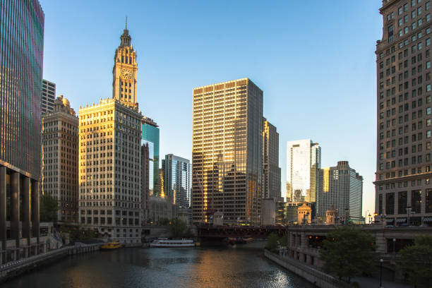 istock Chicago skyline. Chicago downtown skyline at dusk. 873674056