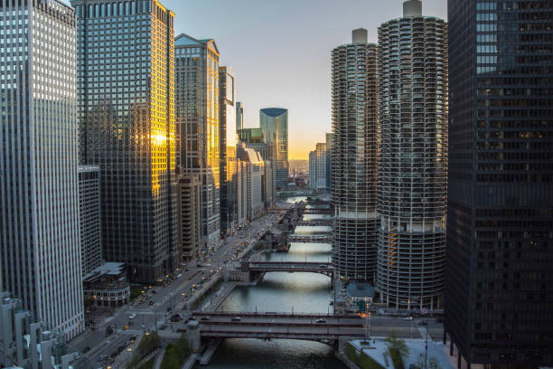 istock Chicago skyline. Chicago downtown skyline at dusk. 873674578
