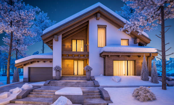 istock 3d rendering of modern cozy house in chalet style 873677914