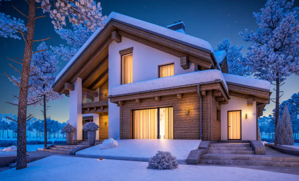 istock 3d rendering of modern cozy house in chalet style 873678038