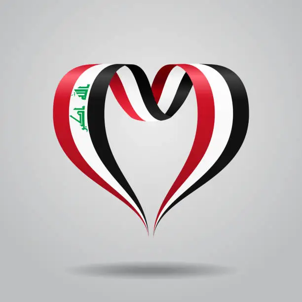 Vector illustration of Iraqi flag heart-shaped ribbon. Vector illustration.