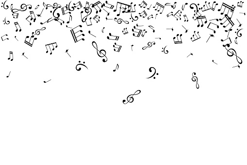 Notes top border. Music decoration element isolated on the white background.