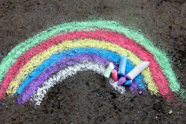 istock chalk drawing on asphalt: colorful rainbow 873703506