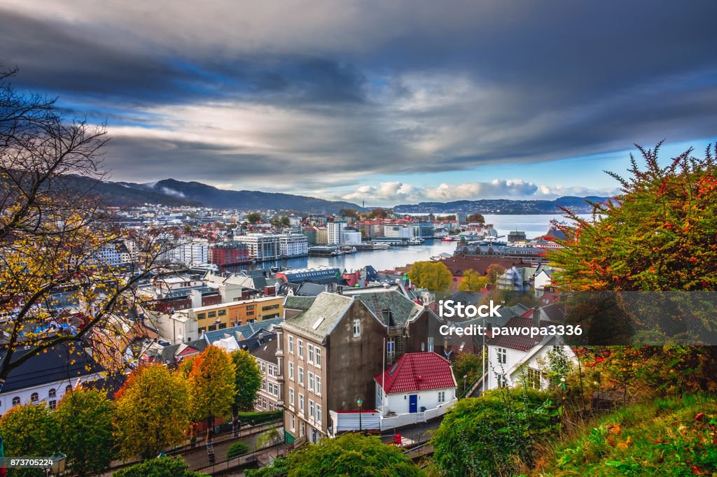 View of the beautiful Bergen bay in autumn View of the beautiful Bergen bay in autumn, Norway Norway Stock Photo