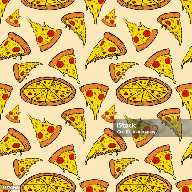 Seamless Pattern With Pizza Vector Illustration Stock Illustration - Download Image Now - Pizza, Backgrounds, Pattern