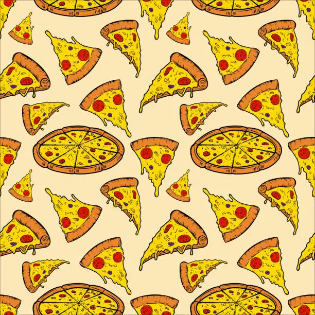 Vector illustration of Seamless pattern with pizza. Vector illustration