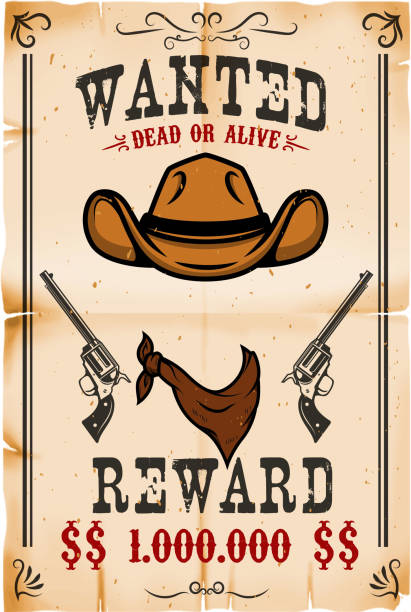Vintage wanted poster template with old paper texture background. Wild west theme. Vector illustration Vintage wanted poster template with old paper texture background. Wild west theme. Vector illustration wanted poster illustrations stock illustrations