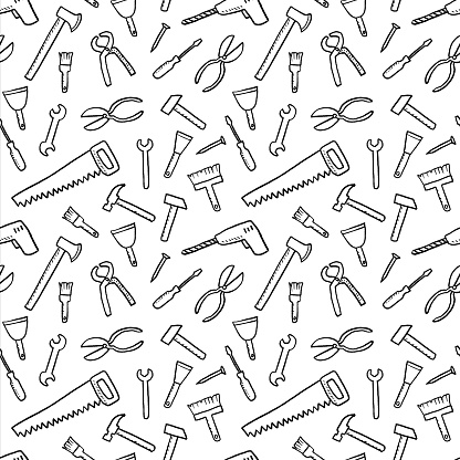 Tools background - seamless texture. DIY and woodworking tools vector.