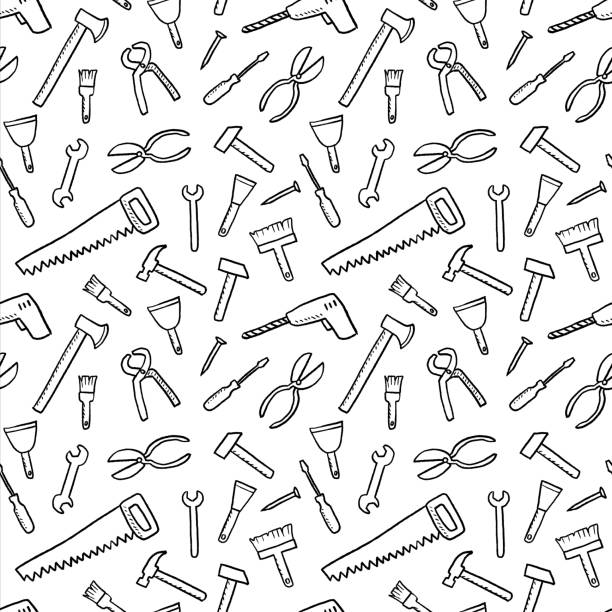 Tools background Tools background - seamless texture. DIY and woodworking tools vector. drawing of hand tool stock illustrations