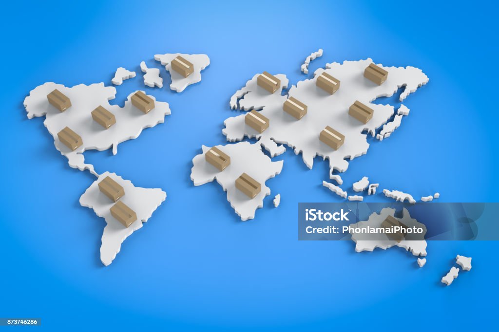 Cardboard Box Map Cardboard Boxes On Map Stock Photo - Download Image Now - Business ...