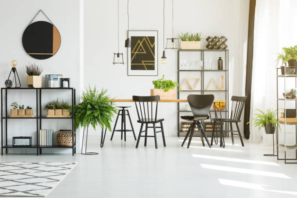 istock Four lampshades above table 873746460