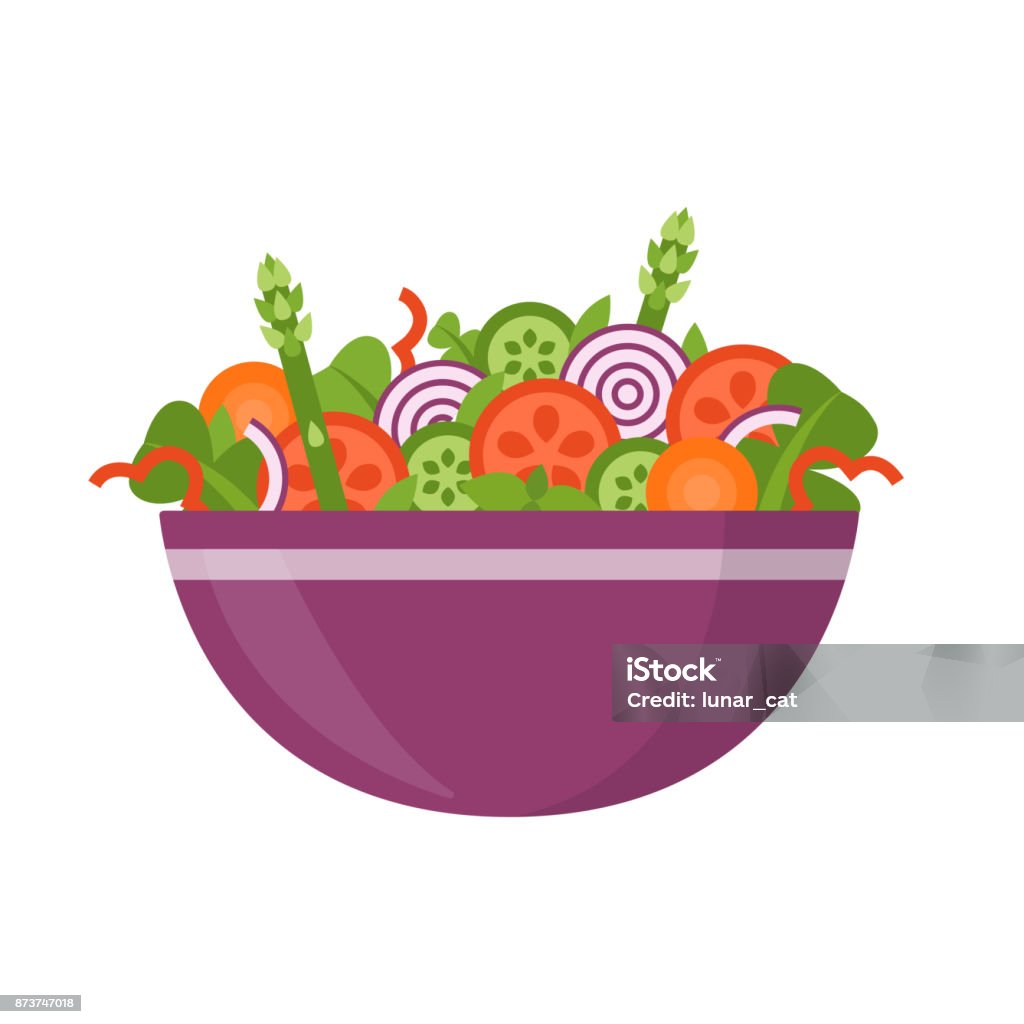 Fresh vegetable salad Bowl of fresh vegetable salad, healthy food. Flat style. Vector illustration isolated on white background. Salad stock vector
