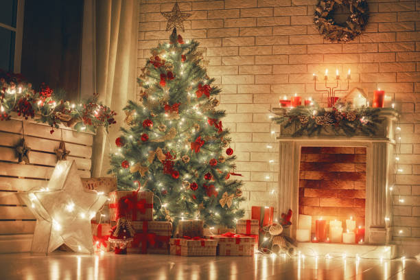 istock room decorated for Christmas 873750236