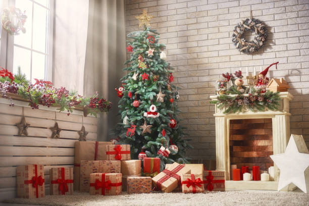 istock room decorated for Christmas 873758770
