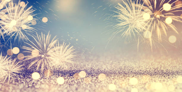 istock Fireworks and bokeh in New Year eve and space for text. Abstract background holiday. 873765450