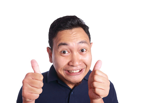 Funny Asian Man Smiling With Thumb Up Stock Photo - Download Image Now -  Japanese Ethnicity, OK Sign, Adult - iStock