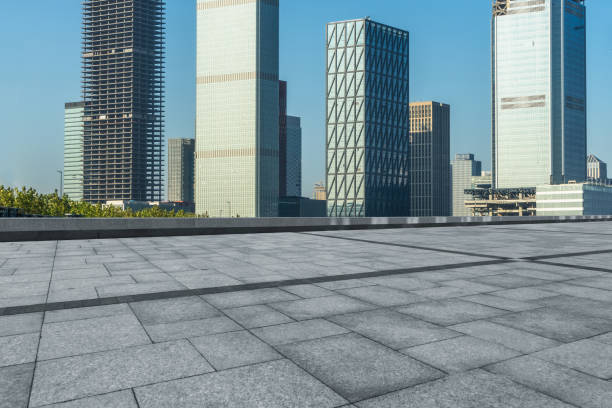 istock empty brick floor with cityscape and skyline 873772846