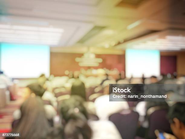 Abstract Blurred Image Of People Sitting In Conference Room For Profession Seminar With Attendee Presenter And Audience Background Business Educaction Concept Official New Product Launches Stock Photo - Download Image Now