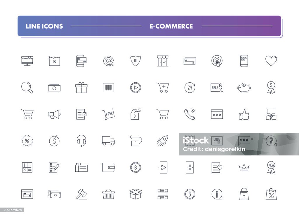 Set von 60 Linie Icons. E-commerce - Lizenzfrei Icon Vektorgrafik
