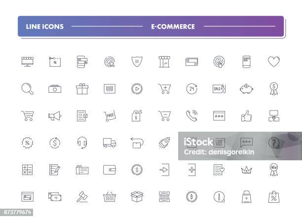 Set Von 60 Linie Icons Ecommerce Stock Vektor Art und mehr Bilder von Icon - Icon, Elektronischer Handel, Webadresse