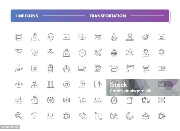 Set Of 60 Line Icons Transportation Stock Illustration - Download Image Now - Icon Symbol, Ordering, Order