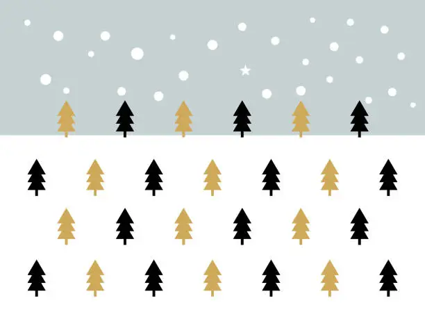 Vector illustration of Christmas winter forest landscape background with snow. Minimal vector design with pine tree forest