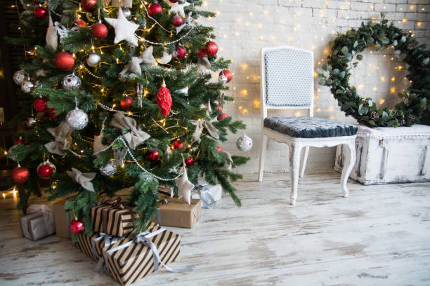 istock Decoration with Christmas tree on a wooden floor 873790552