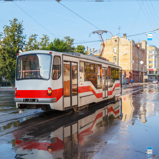 istock Tram at the stop in the city 873791534