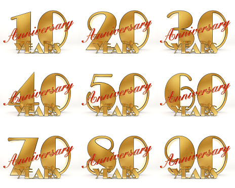 Set of Years celebration design. Anniversary golden number template elements for your birthday party. 3D illustration