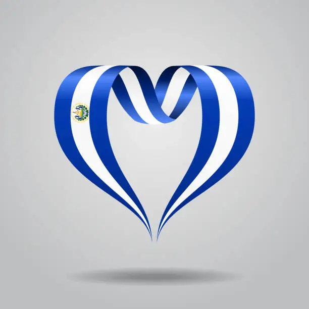 Vector illustration of El Salvador flag heart-shaped ribbon. Vector illustration.