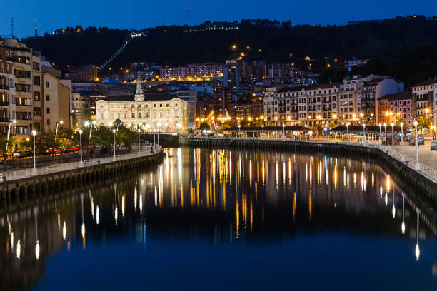 istock Aerial view of night Bilbao 873799544