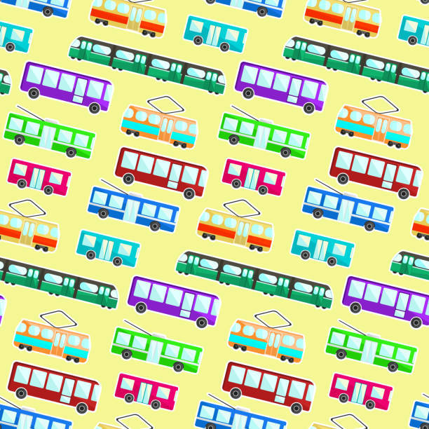 아이 패턴 만화 플랫 도시 교통 - bus speed transportation public utility stock illustrations