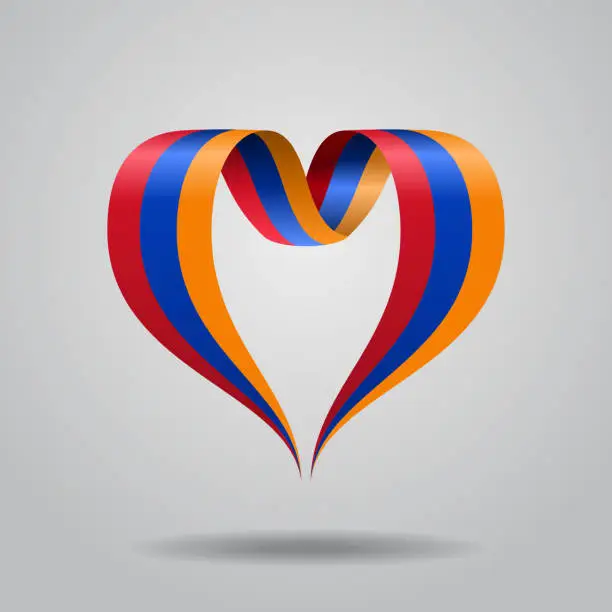 Vector illustration of Armenian flag heart-shaped ribbon. Vector illustration.