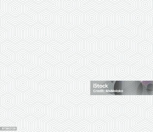 Seamless Geometric Pattern With Hexagons And Lines Irregular Structure For Fabric Print Monochrome Abstract Background Stock Illustration - Download Image Now