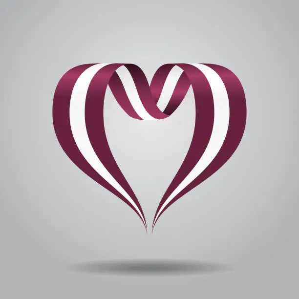 Vector illustration of Latvian flag heart-shaped ribbon. Vector illustration.