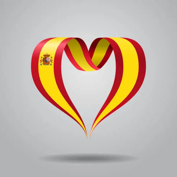 Vector illustration of Spanish flag heart-shaped ribbon. Vector illustration.