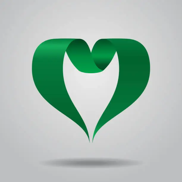 Vector illustration of Libyan flag heart-shaped ribbon. Vector illustration.