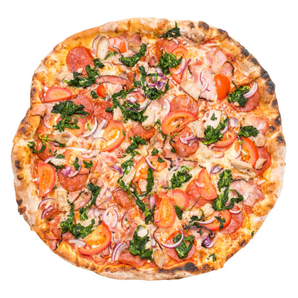 istock Top view of pizza Giacomo isolated on white 873803376