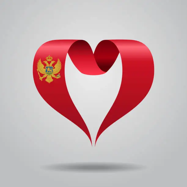 Vector illustration of Montenegrian flag heart-shaped ribbon. Vector illustration.