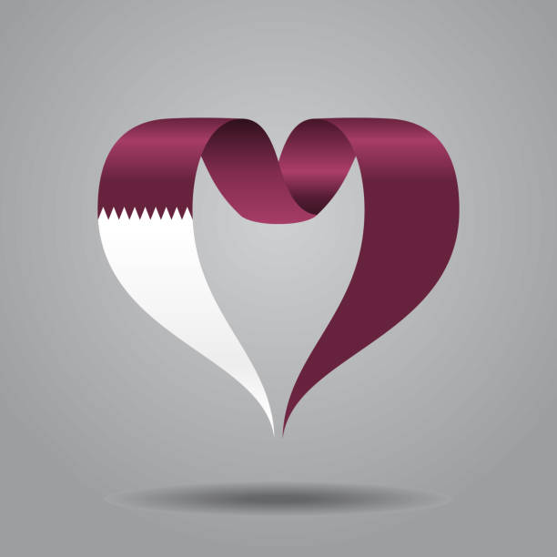 카타르 기 심장 모양의 리본입니다. 벡터 일러스트입니다. - qatari flag stock illustrations