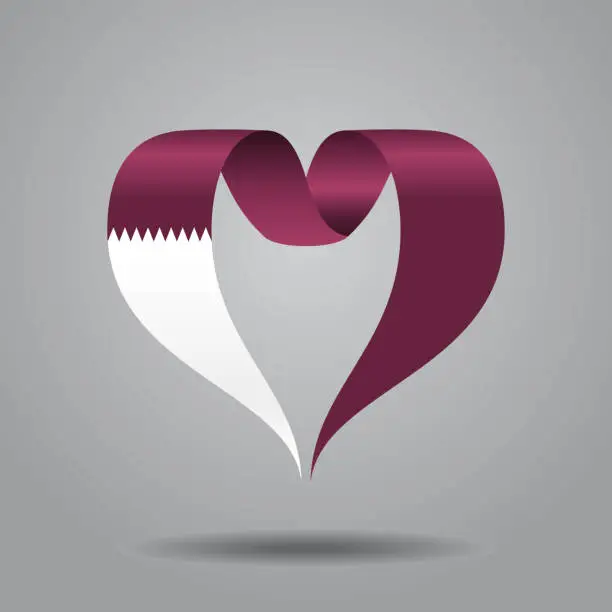 Vector illustration of Qatari flag heart-shaped ribbon. Vector illustration.